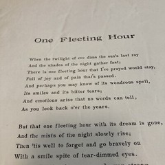 One Fleeting Hour Song by Fuhrmann/Lee Piano Violin Cello Sheet Music Art 1915