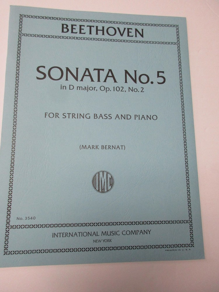 Beethoven Sonata #5 in D Major Op 102 #2 String Bass & Piano Sheet Music Book