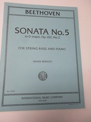 Beethoven Sonata #5 in D Major Op 102 #2 String Bass & Piano Sheet Music Book