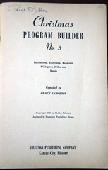 CHRISTMAS PROGRAM BUILDER Number Three 1947 Grace Ramquist Lillenas Music Songs