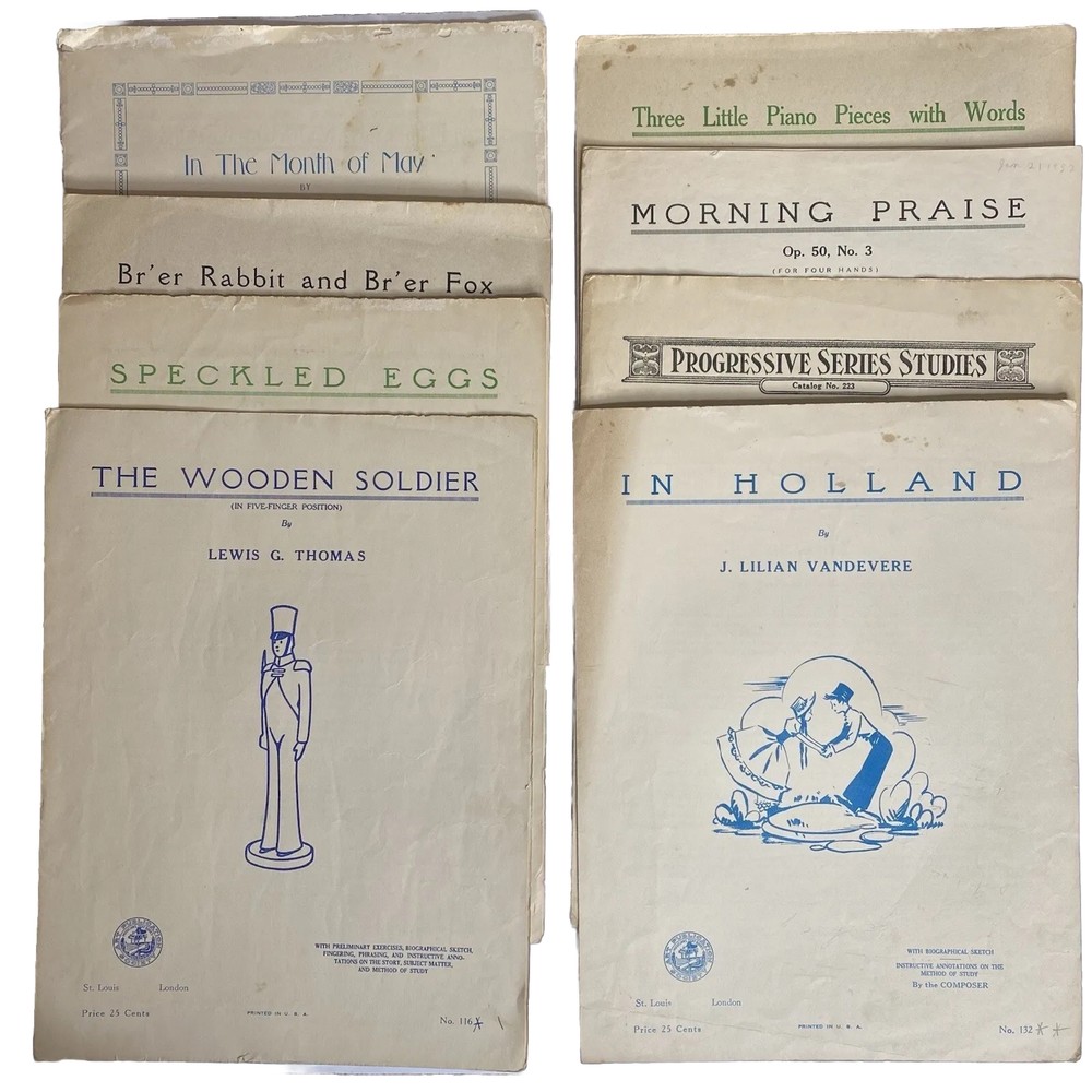 Lot of 8 Progressive Series Studies Compositions; Vintage Sheet Music 1923-1926