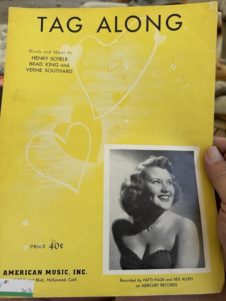 N 1950 Patti Page Sheet Music TAG ALONG by Verne Southard