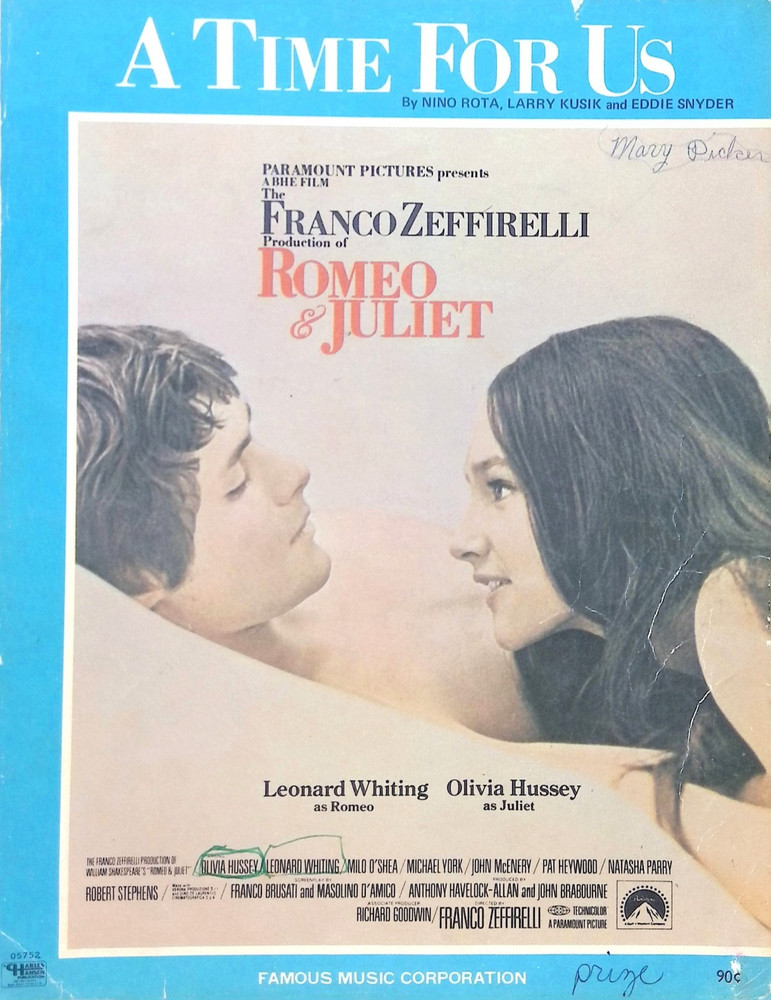A Time For Us Sheet Music Romeo And Juliet Leonard Whiting Olivia Hussey 1968