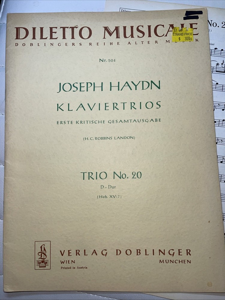 Joseph Haydn Sheet Music Piano Trio No. 20 in D Major Violin Violincello Diletto