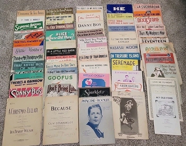 Lot of 56 Vintage Sheet Music Piano/ Vocal 1920s 1930s 1940s Jolson Vallee