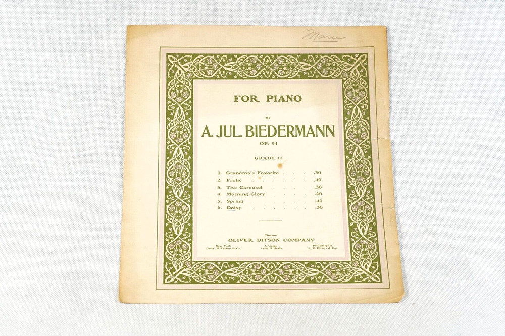 1901 A. Jul. Beidermann Daisy Antique Piano Sheet Music, Oliver Ditson Company