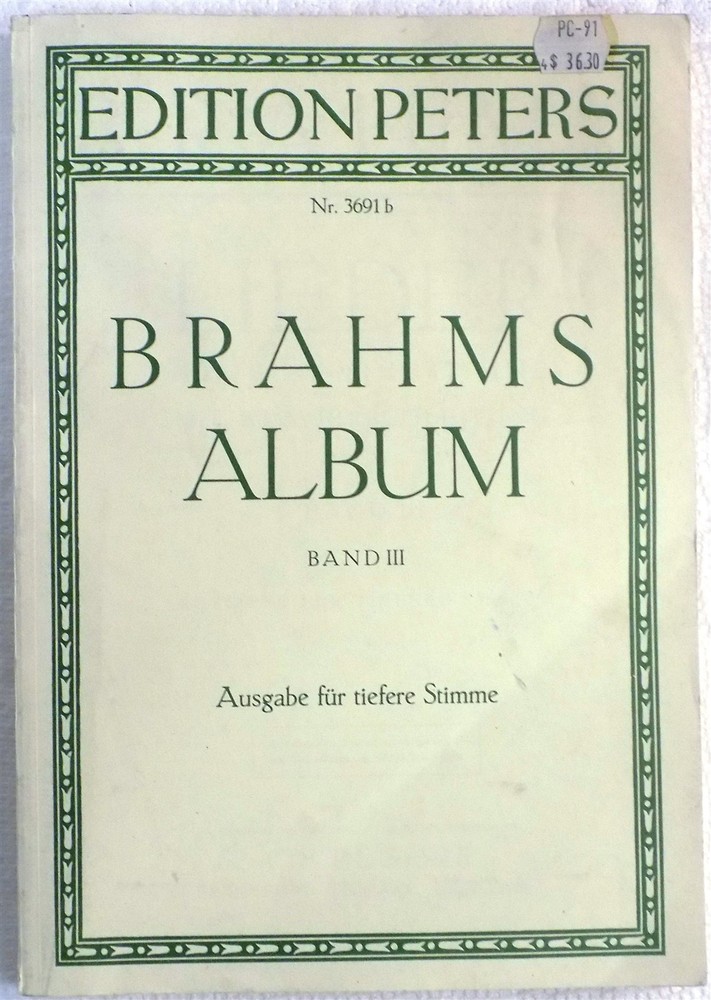 Brahms Album Band III Ausgabe fur tiefere Stimme Edition Peters #3691b
