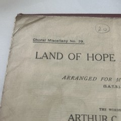 1914 Song sheet LAND OF HOPE AND GLORY Arranged for mixed voices Edward Elgar