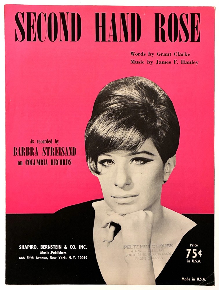 1965 « SECOND HAND ROSE » BARBRA STREISAND SHEET MUSIC