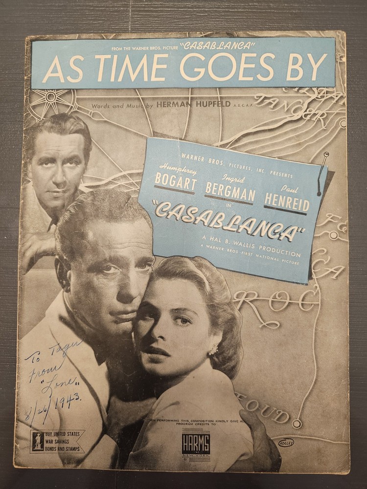 As Time Goes By Sheet Music Casablanca Humphrey Bogart Ingrid Bergman Vintage