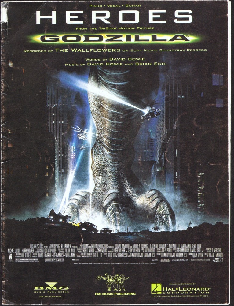 Godzilla 1998 The Wallflowers DAVID BOWIE Brian Eno Movie Sheet Music!