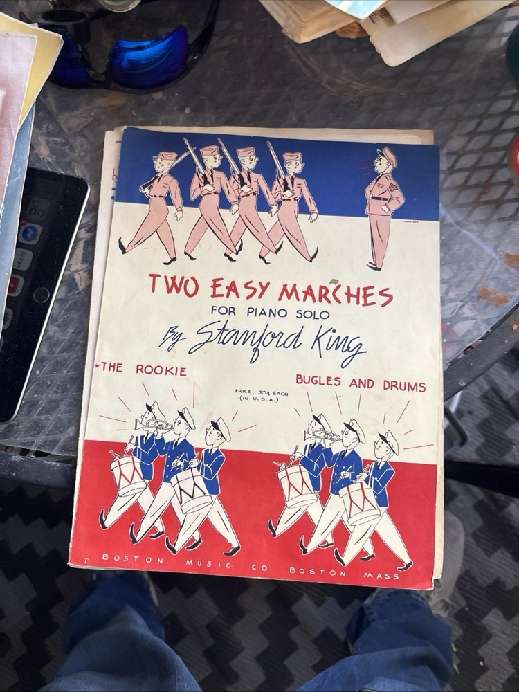 1943 Two Easy Marches for Piano Solo Stanford King Boston Music Vintage Book