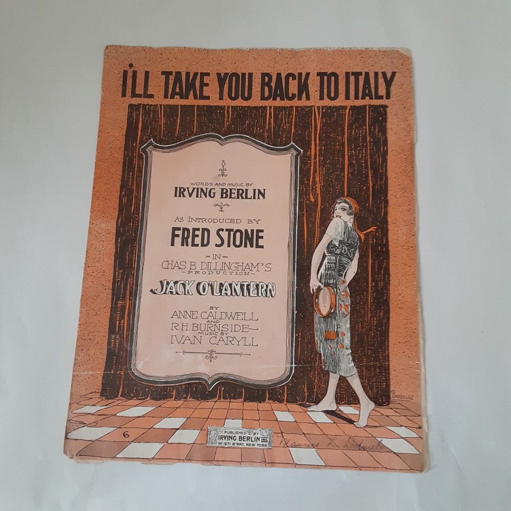 Antique sheet music I&rsquo;ll Take You Back to Italy Irving Berlin 1917