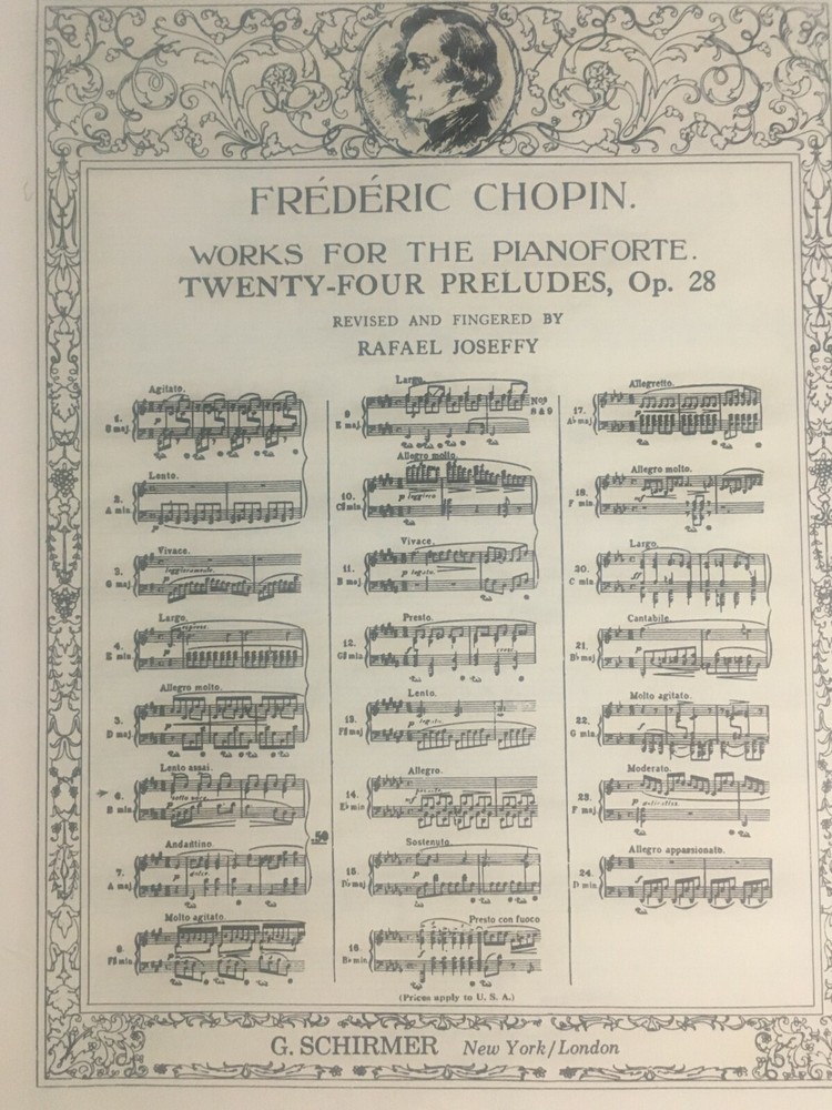Chopin Works for Piano Prelude Lento Assai Op 28 Vintage Sheet Music 1943