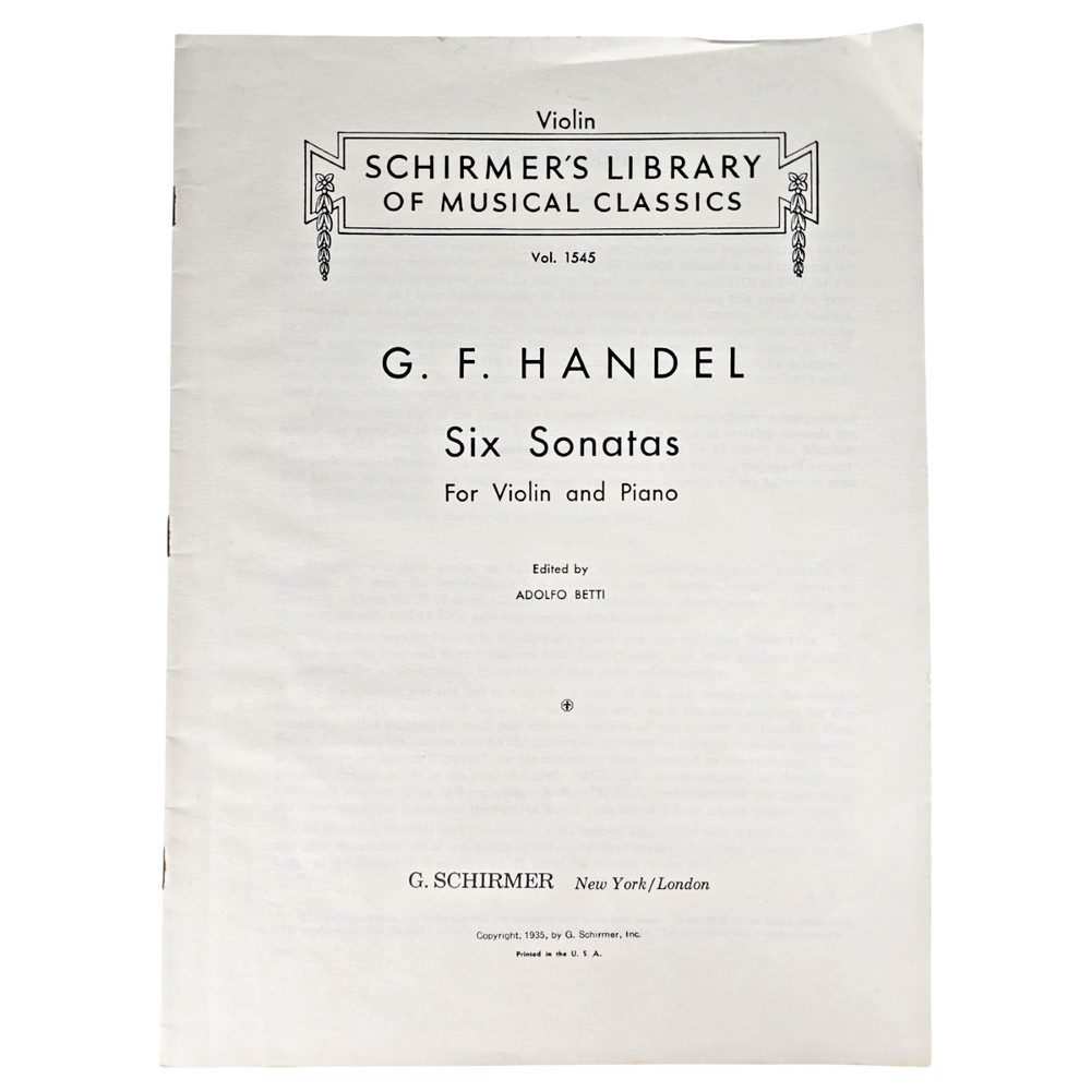 GF Handel Six Sonatas For Violin Piano Sheet Music Keyboard Score Songs 1935 Vtg