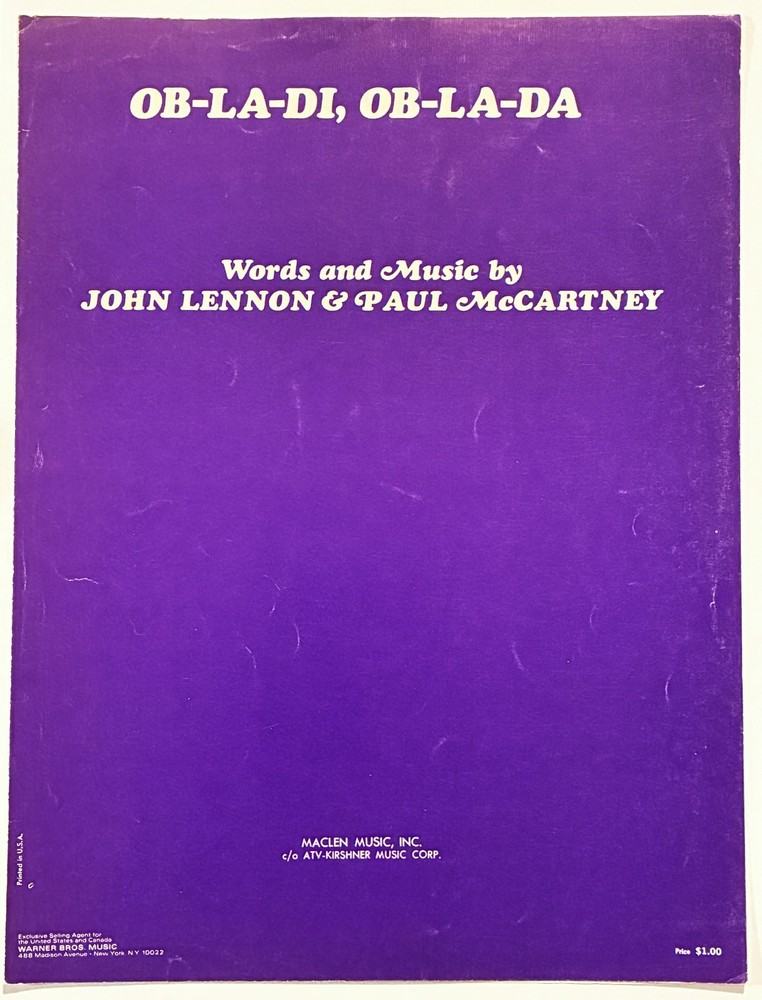1968 BEATLES « OB-LA-DI, OB-LA-DA » SHEET MUSIC – WHITE ALBUM; LENNON-McCARTNEY