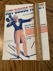Vintage 1941 Sheet Music Cover, “ Any Bonds Today” By Irving Berlin,Uncle Sam