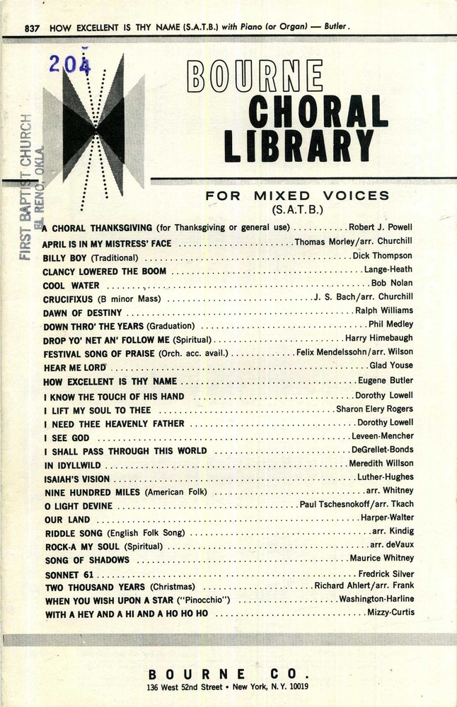 How Excellent Is Thy Name SATB Sheet Music for Piano or Organ