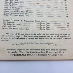 Vtg 1940 Songs of Stephen Foster Songbook SweetHeart Soap Ad George Carlson
