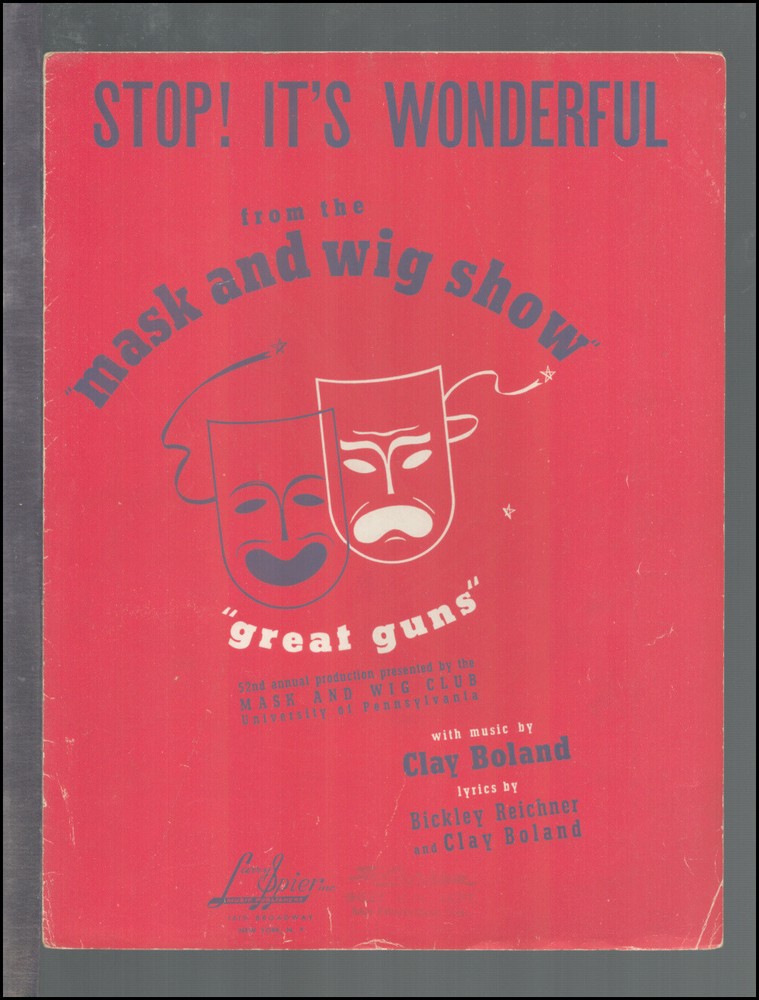 GREAT GUNS 1939 Stop It&rsquo;s Wonderful U PENN MASK & WIG Vintage Sheet Music