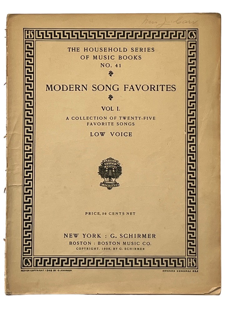 1908 Sheet Music Book MODERN SONG FAVORITES Household Series No. 41 Low Voice