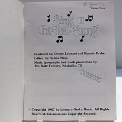 SING A GOSPEL SONG Songbook Vol 3 Daywind 1987 Southern Gospel Volume Three Vtg