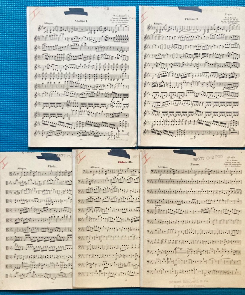 Mozart Piano Concerto No.22 Eb K.482 Arranged for Piano & Strings – String parts
