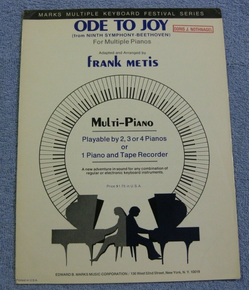 Ode To Joy For Multiple Pianos By Frank Metis 9th Symphony Beethoven
