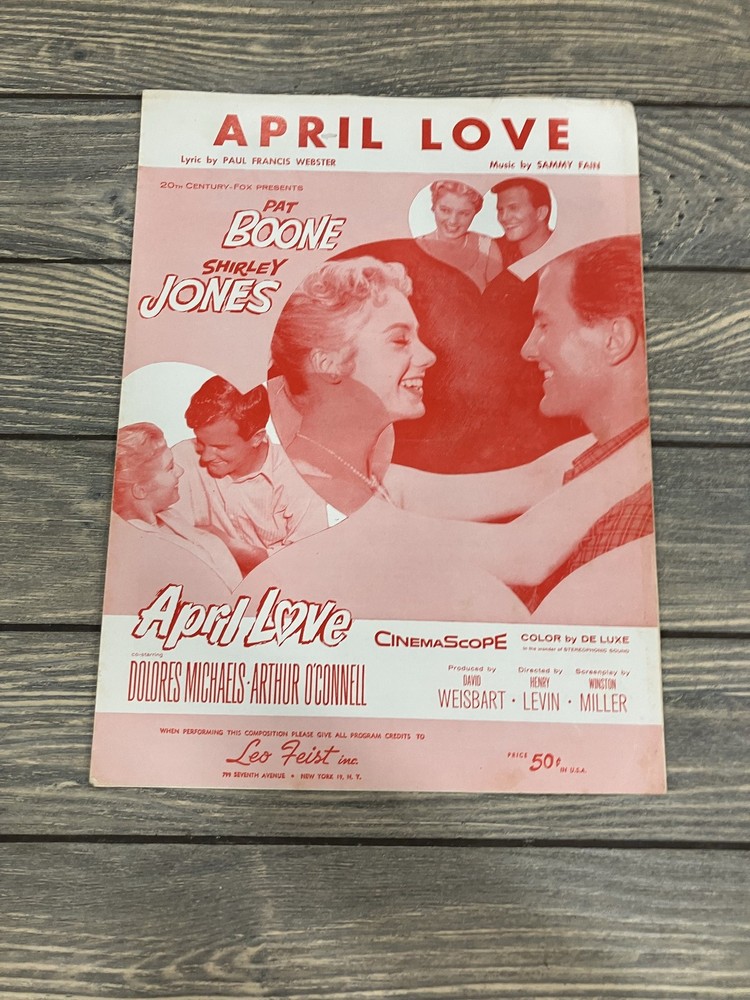 April Love Sheet Music 1957 Pat Boone Shirley Jones 20th Century Fox Vintage