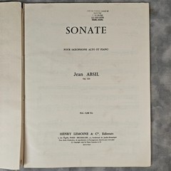 1963 Jean Absil Sonate Op.115 Alto Saxophone & Piano Music Lemoine Vintage Score