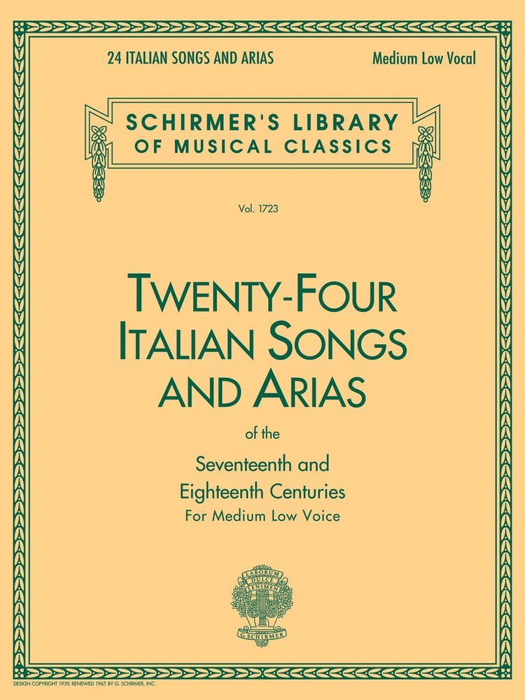 24 Italian Songs & Arias for Medium Low Voice & Piano Classical Sheet Music Book