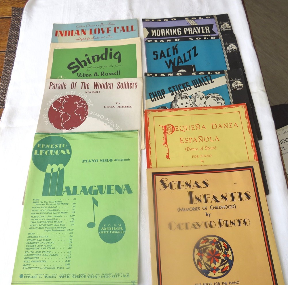 Lot of 9 VTG Sheet Music Piano Solos Scenas Infantis Malaguena Dance of Spain