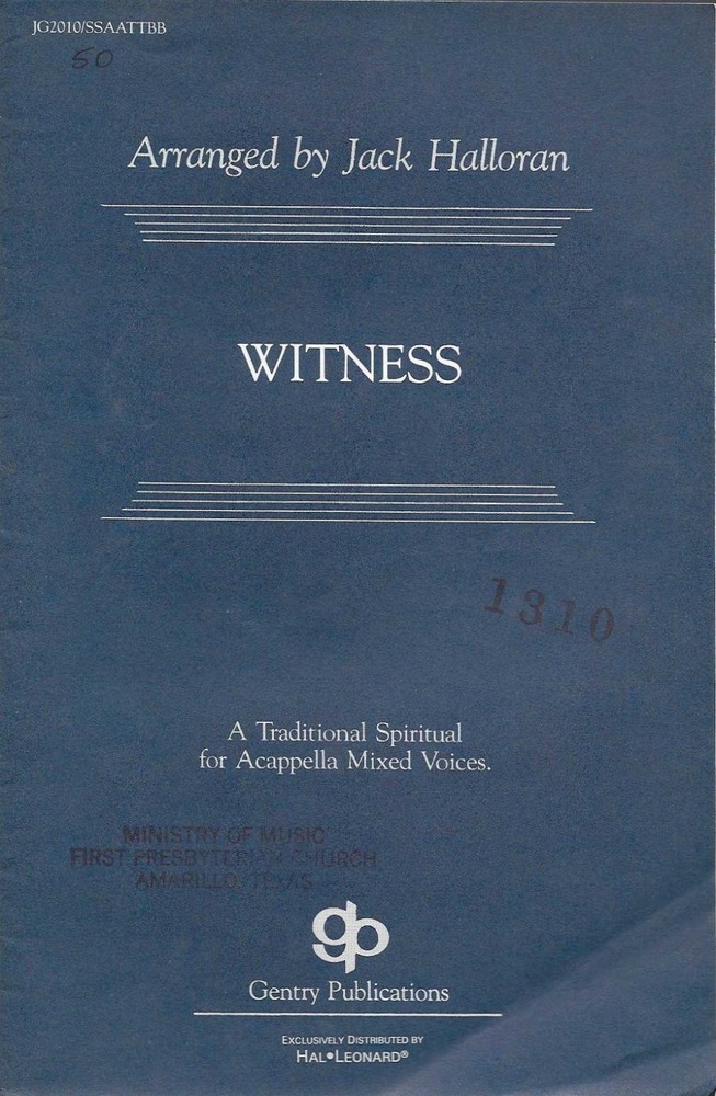 Witness Sheet Music A Cappella Mixed Voices Gentry/Hal Leonard
