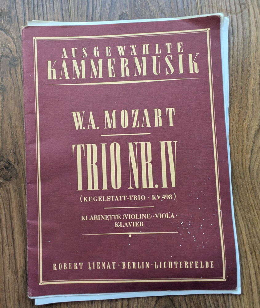 Mozart Kegelstatt Trio Clarinet Viola (Violin) &Piano 1954 Robert Lienau Parts