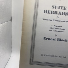 Vintage G Schirmer Bloch Suite Hebraique Viola Violin Piano Sheet Music USA