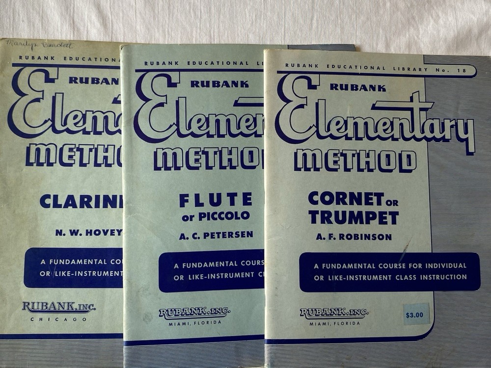 Lot of 3 Vintage Rubank Elementary Method Books Clarinet Flute Trumpet Cornet