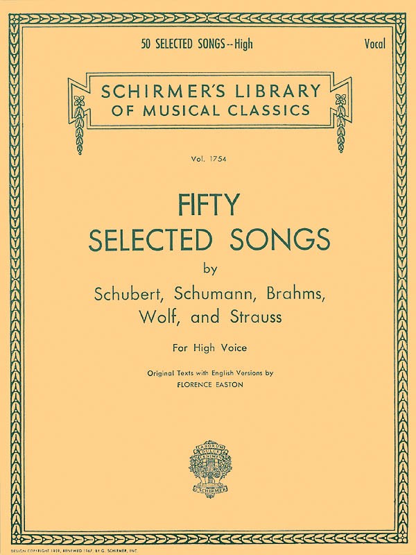 50 Selected Songs High Voice Classical Intermediate Sheet Music Book