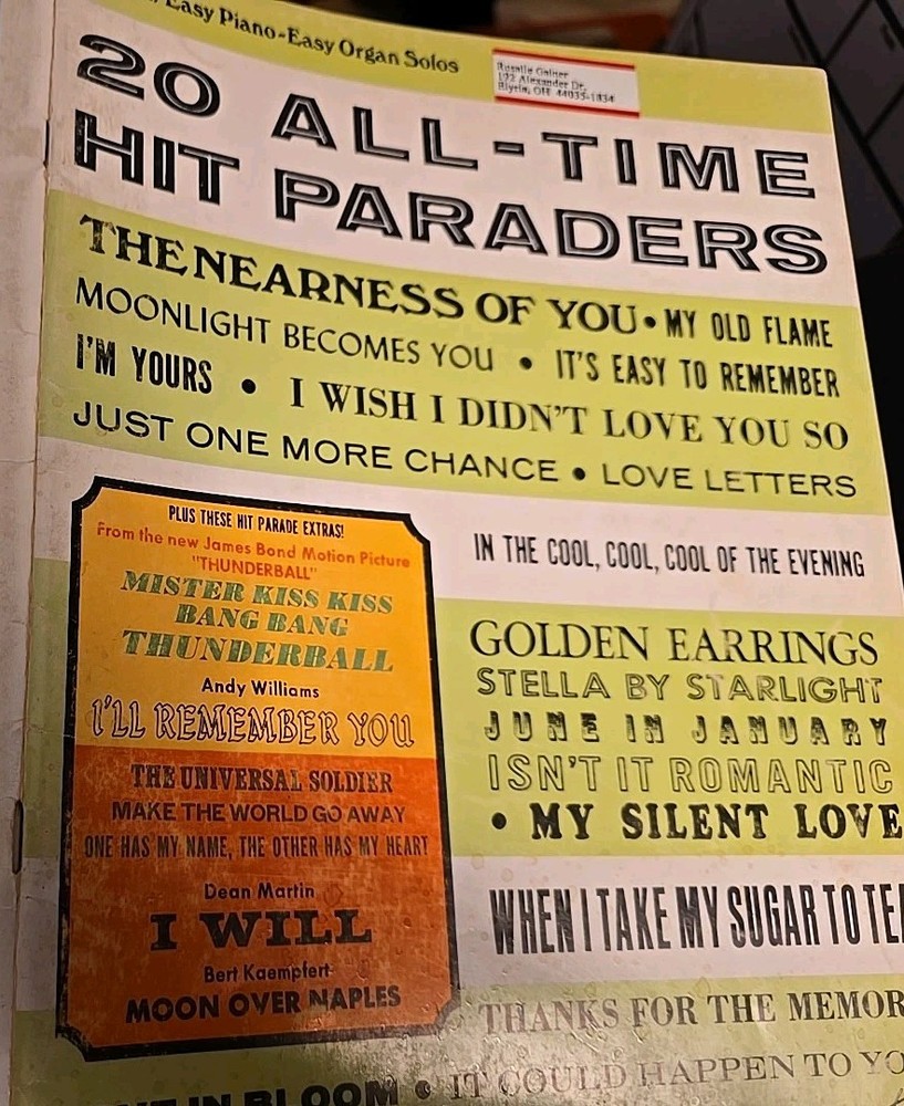 20 All Time Hit Paraders Easy Piano / Organ #62 1965 32 pages United Artists B9