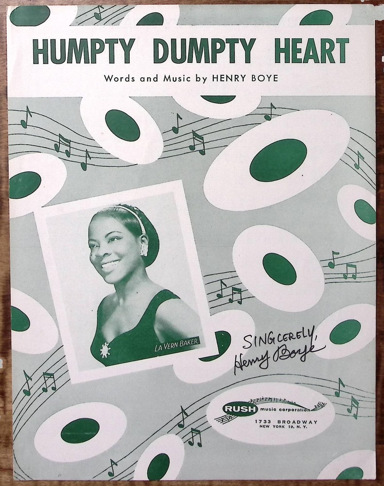 1957 LA VERN BAKER HUMPTY DUMPTY HEART AUTOGRAPHED HENRY BOYE SHEET MUSIC Z3015