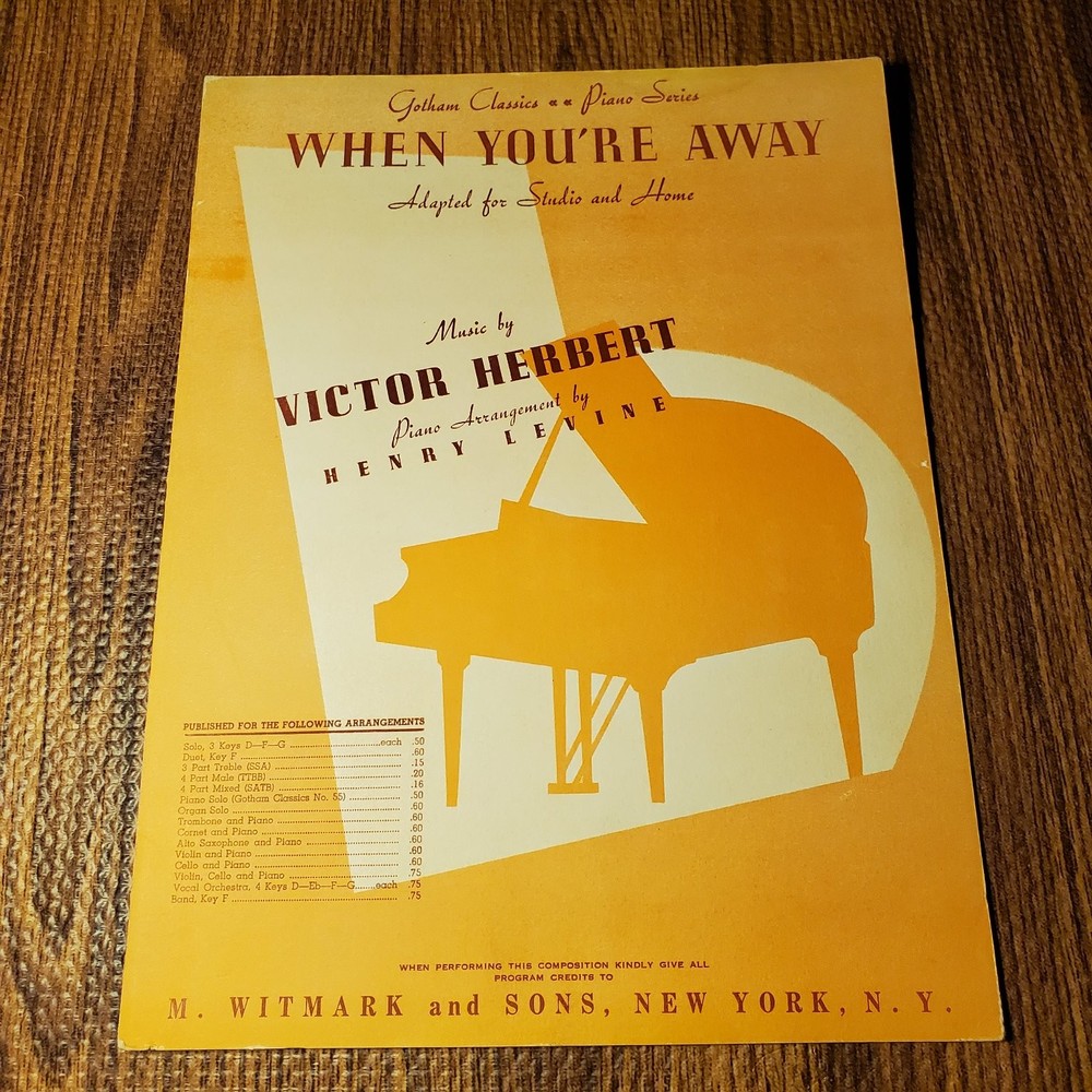 When You&rsquo;re Away Sheet Music Victor Herbert M. Witmark P/V