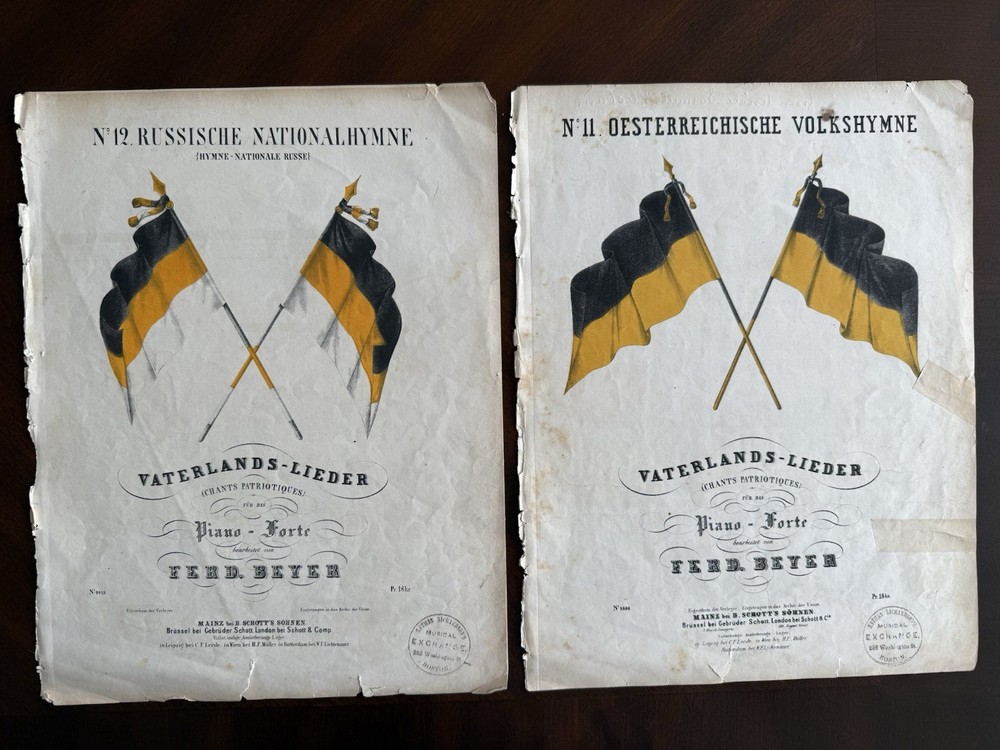 1850s Patriotic Austrian & Russian National Anthems Sheet Music Piano Ferd Beyer