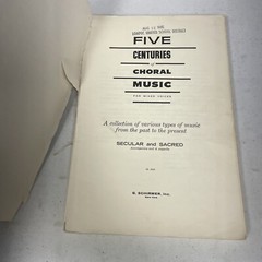 Five Centuries of Choral Music for Mixed Voices Sheet Music Book Schirmer