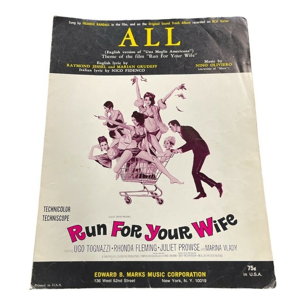 VTG 1965 Run For Your Wife ALL English/Italian Movie Song Sheet Music Piano Voca