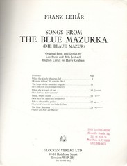 Franz Lehar – Songs from The Blue Mazurka, words in English and German