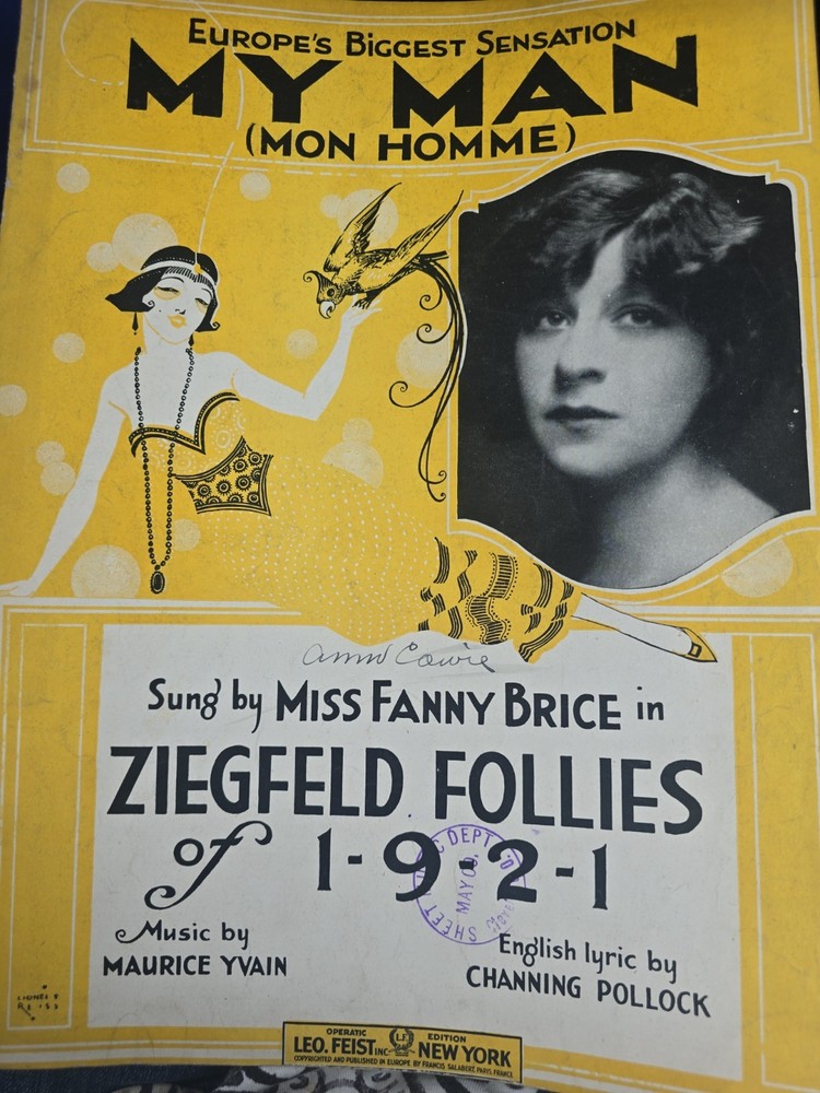 MY MAN (Mon Homme) Ziegfield Follies Fox Trot Fanny Brice Sheet Music 1921 T115