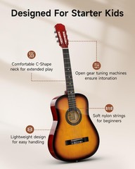 Moukey 38&Prime; Acoustic Guitar for Beginners Kids Youth Adult Dreadnought Guitarr…