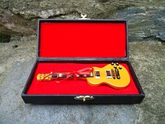 Electric Guitar Yellow Miniature & Hard Black Case Stand Musical Instrument Gift