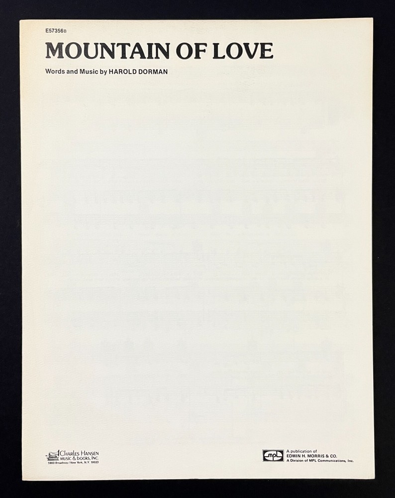 Mountain Of Love 1959 Vintage Sheet Music Piano Vocal Guitar Dorman 1966 Copy