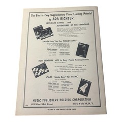 Songs From Sunny Italy Made Easy for Piano Ralph Milligan VTG 1960 NOS