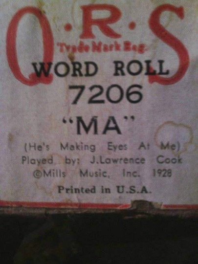 Antique Music Roll Piano Player Organ Ma He&rsquo;s Making Eyes At Me J Lawrence Cook